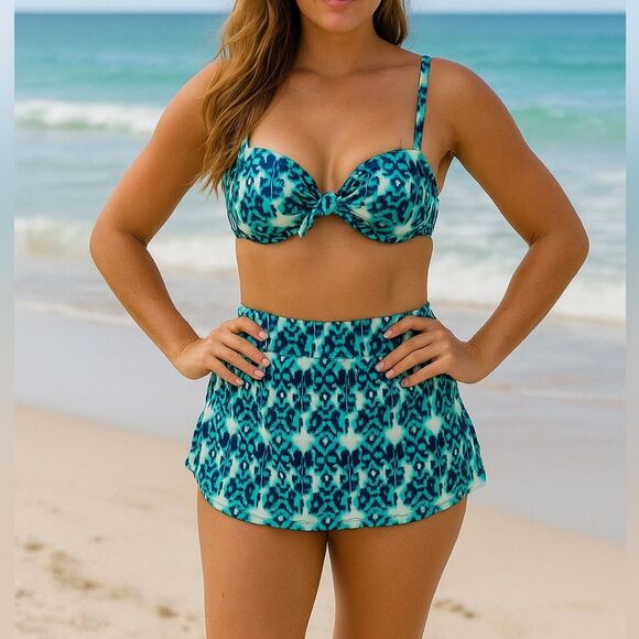 Victoria’s Secret Multi-Way Blue Bikini Top and Ruched Swim Skirt Size M / 34B - Picture 2 of 12